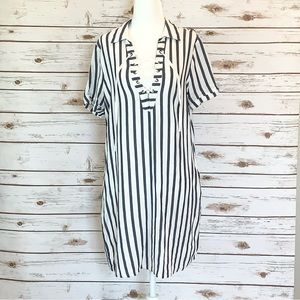 MISS ME NAVY STRIPED DRESS WITH POCKETS